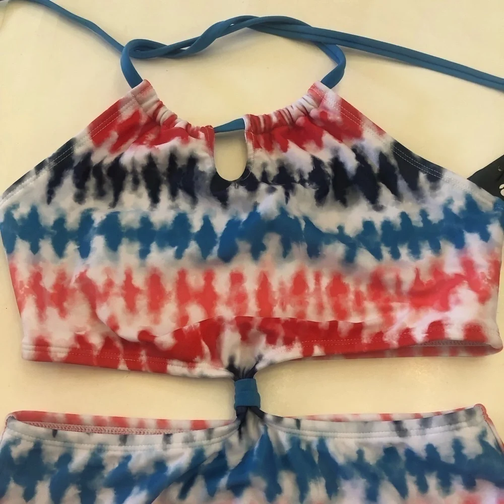 Art Class Girls' Tie-Dye Striped Cut Out Halter One Piece Swimsuit Size XL 14